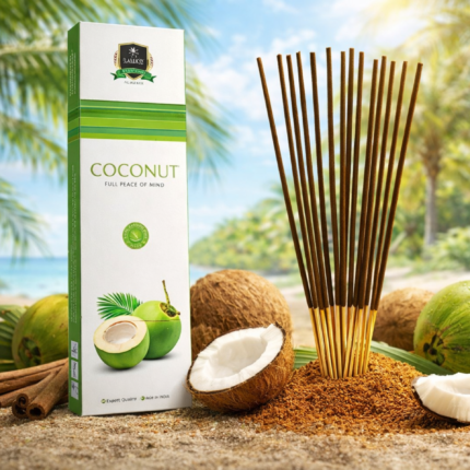 Incienso Coco Alaukik 30 g con aroma tropical para relajación y bienestar emocional