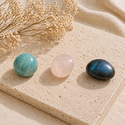 Kit de minerales Amazonita Cuarzo Rosa y Labradorita