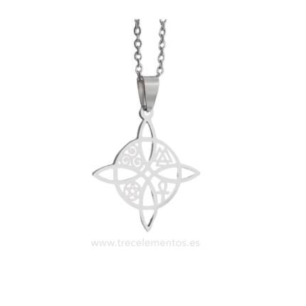 Collar Nudo de Bruja Acero con simbolos sagrados