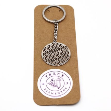 Llavero de acero inoxidable con símbolo de la Flor de la Vida grabado