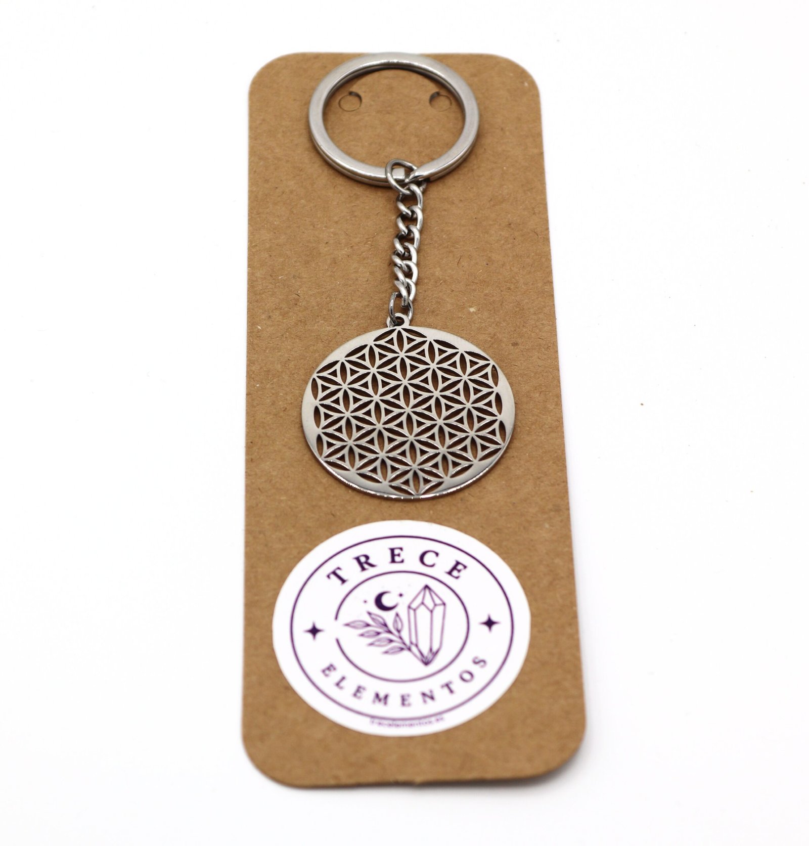 Llavero de acero inoxidable con símbolo de la Flor de la Vida grabado