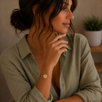 Pulsera ajustable con Ojo Turco en acero inoxidable dorado