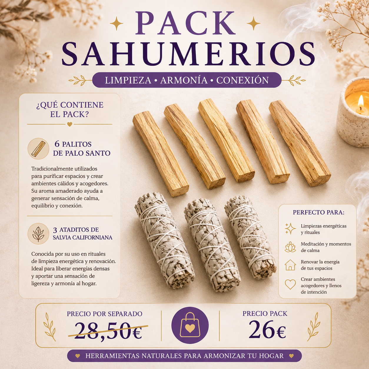 PACK SAHUMERIOS solo Pack sahumerios palo santo y salvia