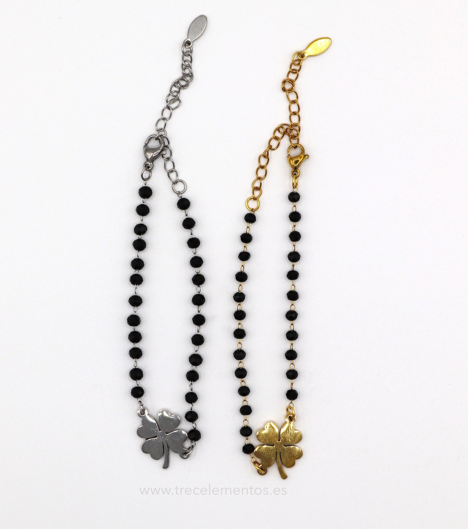 PULSERA NEGRA TREBOL ACERO DORADO_DORADA Pulsera Trebol 4 Hojas Acero 2
