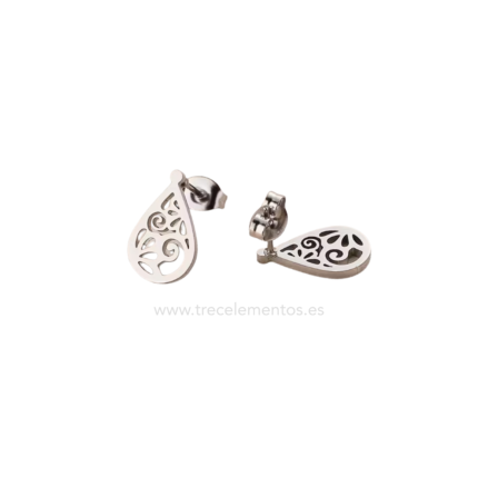 pendientes gota filigrana acero PLATEADOS