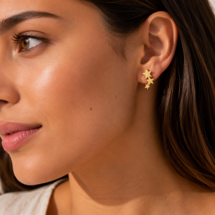 pendientes acero dorado tres estrellas