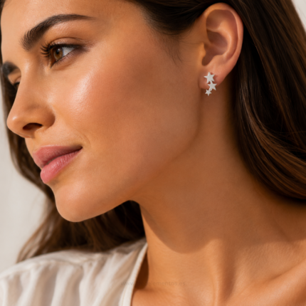 pendientes acero plateado tres estrellas