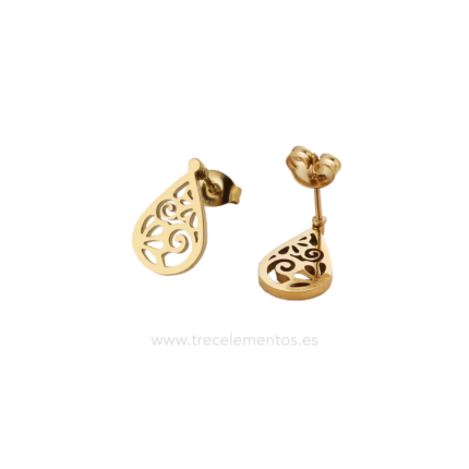 pendientes gota filigrana acero DORADO