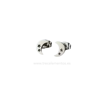 Detalle de los pendientes acero luna y estrellas
