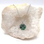 Collar acero trébol de 4 hojas con aventurina verde natural