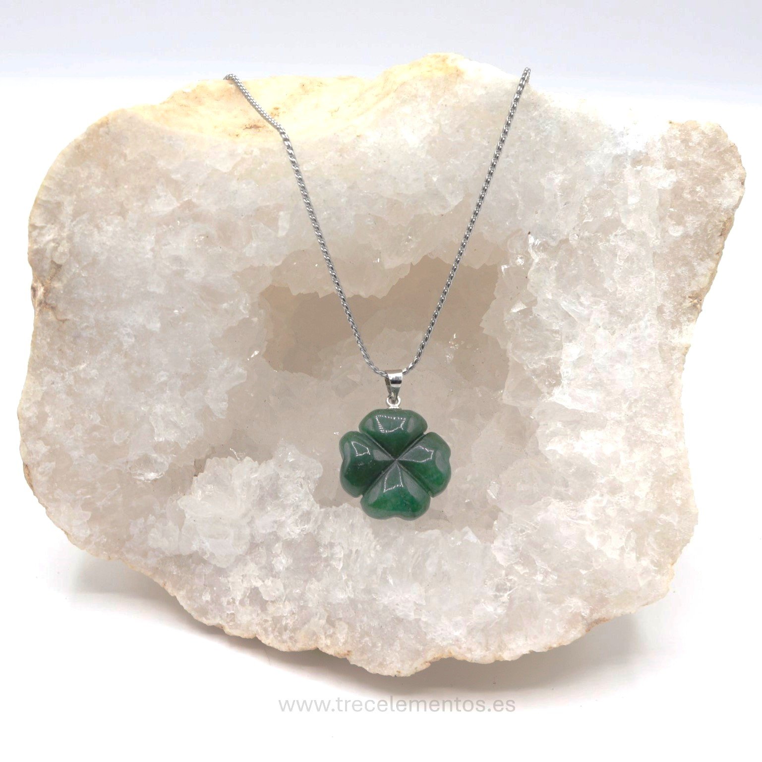 TREBOL AVENTURINA Collar acero trébol de 4 hojas con aventurina verde natural
