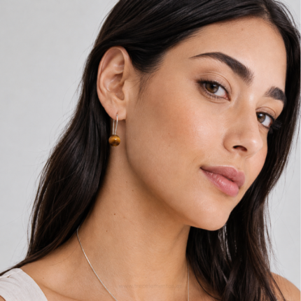 Pendientes de Ojo de Tigre natural montados en plata