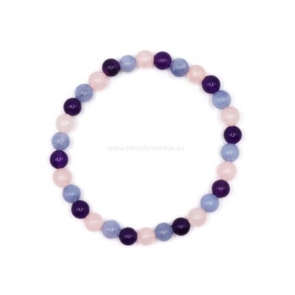 Pulsera Elastica Amatista Cuarzo Rosa y Cuarzo Azul 6mm