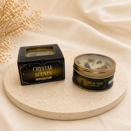 Vela mineral de Ojo de Tigre con aroma a vainilla