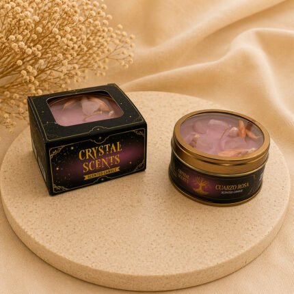 Vela mineral de Cuarzo Rosa con aroma a rosas