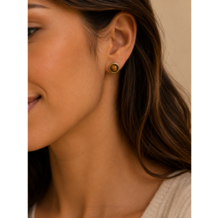 pendientes acero plateado ojo de tigre