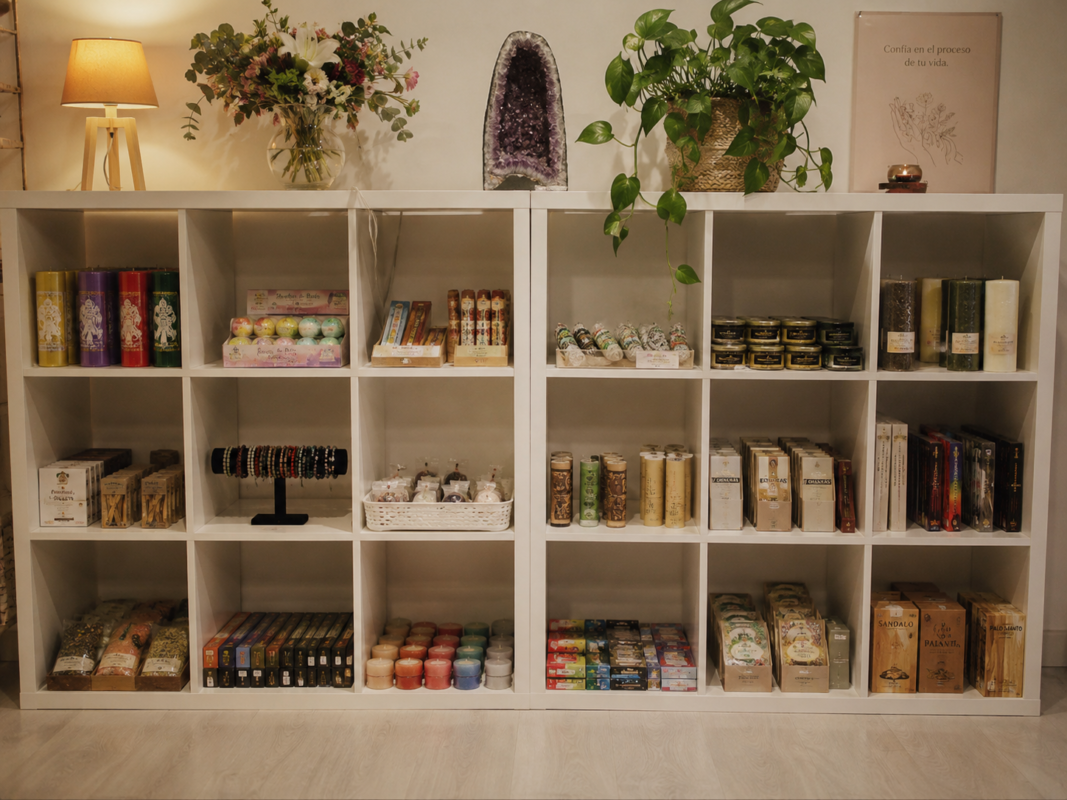 Estanteria con unos cuantos productos que vendemos en la pagina