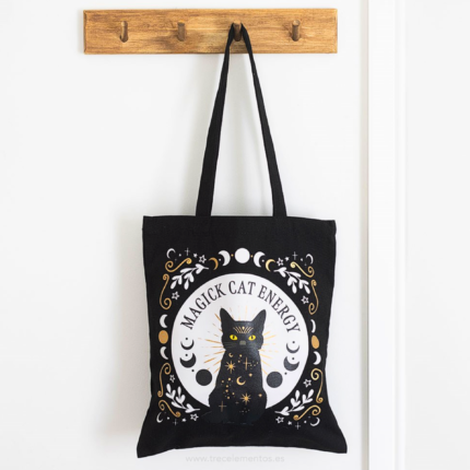 Bolsa reutilizable Magick Cat Energy con gato negro y simbolos magicos 2