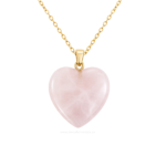 Colgante corazon de cuarzo rosa natural con cadena dorada