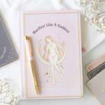 Boligrafo decorativo con cuarzo rosa incluido en el cuaderno