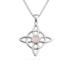Colgante de acero inoxidable con nudo de bruja y cuarzo rosa natural