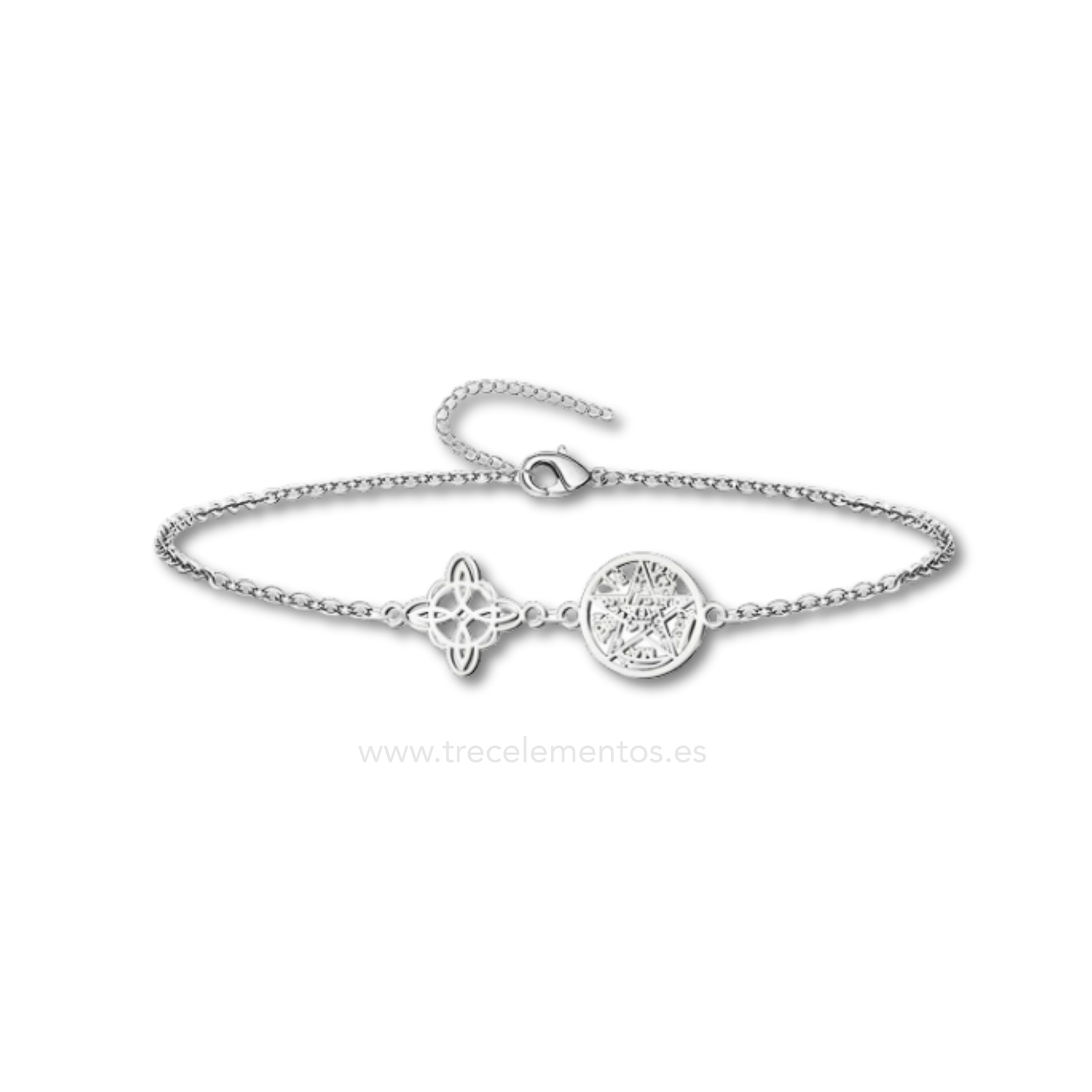 nudo bruja+tetragram Pulsera de acero inoxidable con simbolos de proteccion espiritual
