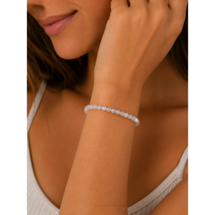 Pulsera elastica de piedra luna natural facetada 4 mm