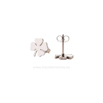 Pendientes trebol de cuatro hojas en acero inoxidable plateado