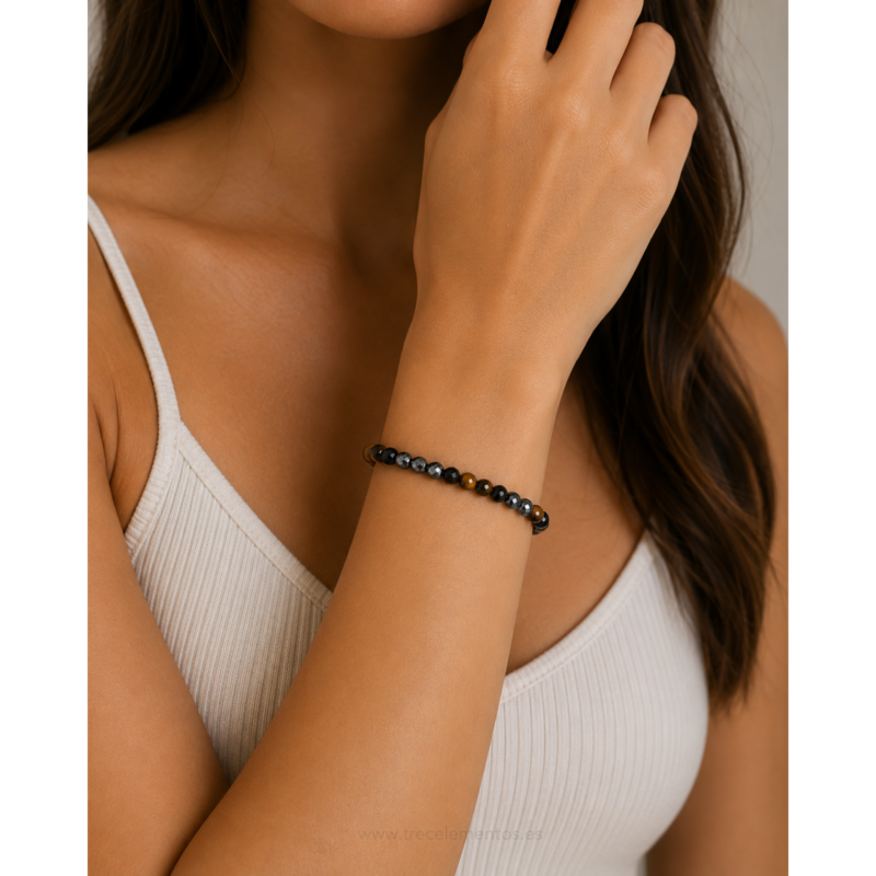 Pulsera de onix ojo de tigre y hematita facetada