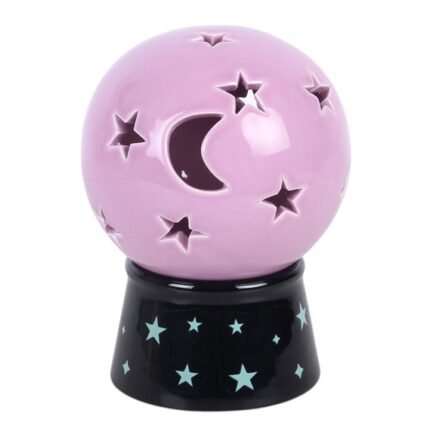 Quemador bola de cristal rosa con luna y estrellas