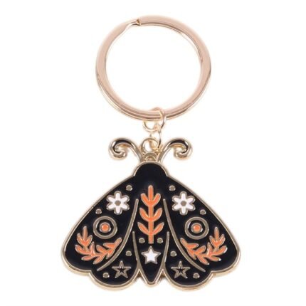 Llavero polilla folk esmaltado negro y dorado