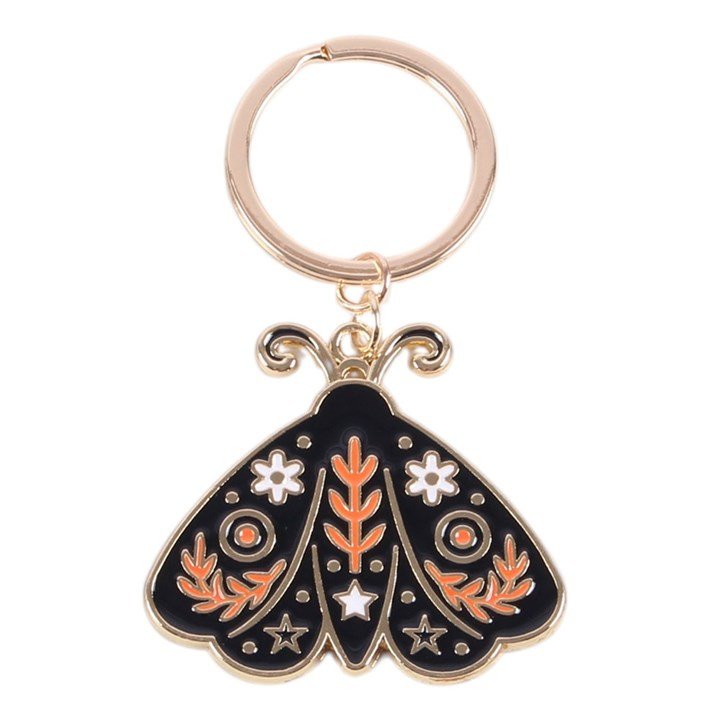 FR_35327,2 Llavero polilla folk esmaltado negro y dorado