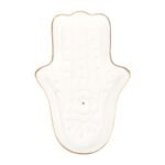 Porta incienso Mano de Fátima Hamsa de cerámica blanca
