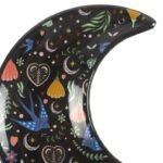Platito luna para joyas con flores y golondrinas de cerca