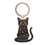Llavero gato negro protector con lunas y estrellas
