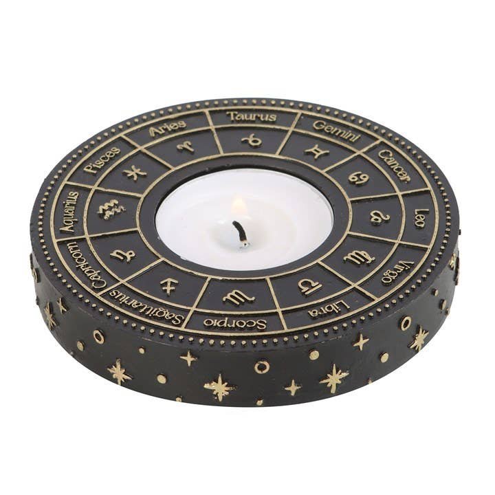 astrology-wheel-tealight-candle-holder Portavelas rueda astrológica con 12 signos del zodiaco