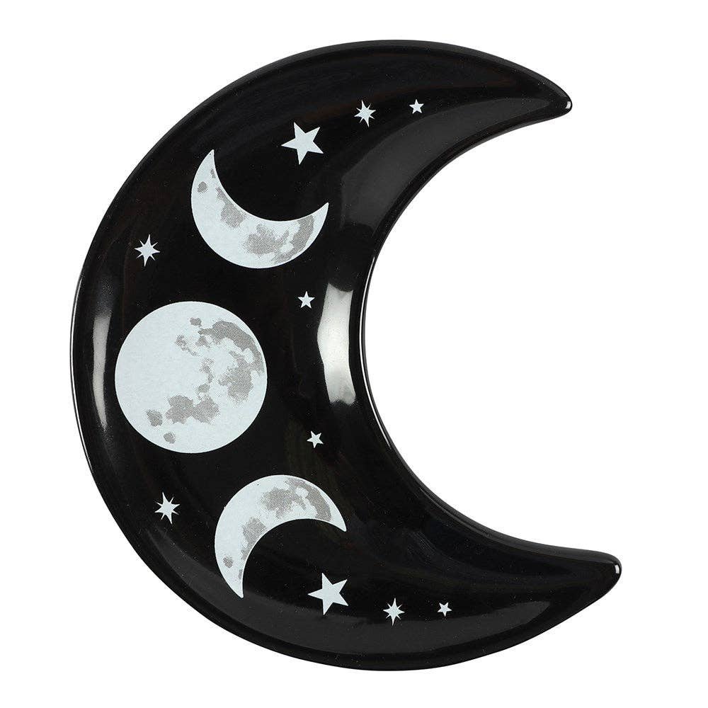 crescent-moon-trinket-dish Platito luna creciente Triple Luna de cerámica negra