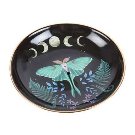 Plato quemador de incienso Luna Moth de cerámica
