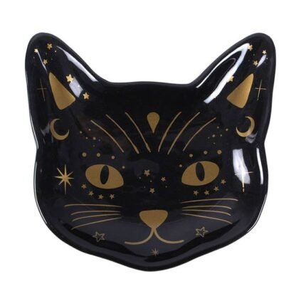 Platito gato negro de cerámica para joyas y minerales