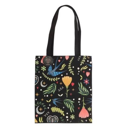 Tote bag mística Midnight Bloom con lunas y golondrinas
