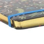 Cuaderno A5 Midnight Bloom con bordes dorados y goma azul